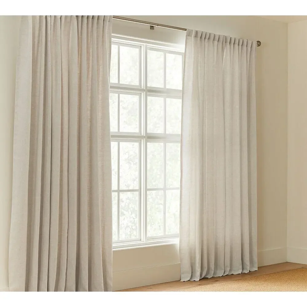 Pottery Barn 3-in-1 Pole Top Belgian Flax Linen Curtain Blackout Lining 50x108”
